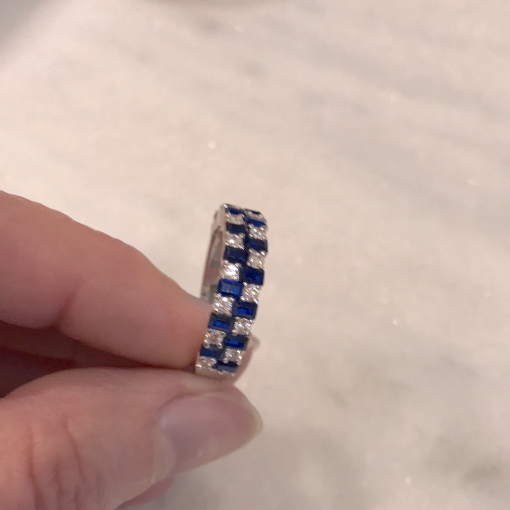 Crystal and blue checkered ring CZ size 8 - Picture 3 of 4